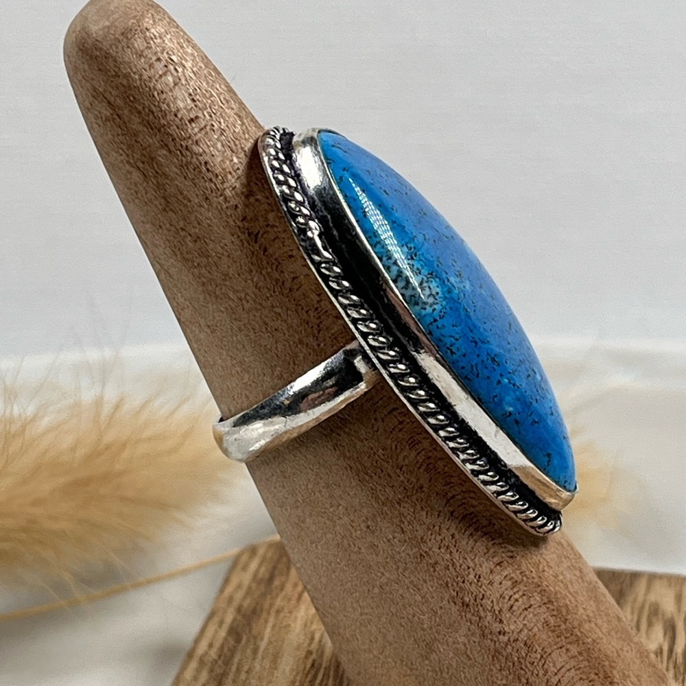 925 Sterling Silver Overlay Color Enhanced Dendritic Jasper Ring Size 6.75 - Picture 2 of 9